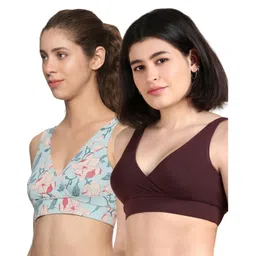 &Circus Pack Of 2 Sleeveless Solid & Floral Printed Maternity Nursing Bra - Multi Colour-picture-28