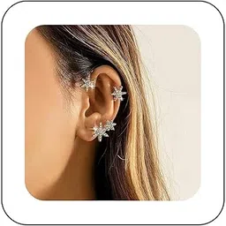 andelaisi Crystal Snowflake Ear Climber Earrings Snowflake Ear Cuff Wrap Crawler Earrings Silver Rhinestone Snowflake Cuff Earrings Cz Star Crawler Climber Earrings Jewelry for Women, Metal Silver-picture-52
