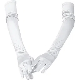 andiker Long Satin Opera Gloves, Vintage ElbowÃ‚ Length Evening Gloves, Bridal Dance Formal Fancy Dress Gloves for Women (White)-picture-22