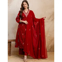 ANEEMA Women Ethnic Motifs Embroidered Regular Thread Work Pure Cotton Kurta with Palazzos & With Dupatta-picture-20