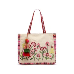 Anekaant Boho Floral Embroidered Jacquard Cotton Shopper Tote Bag With Tasseled-picture-12