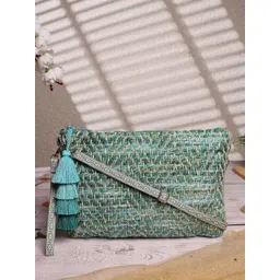 Anekaant Chevron Self Design Structured Tasselled Cotton Acrylic Sling Bag-picture-14