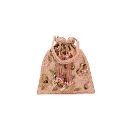 Anekaant Dangle Dusky Pink and Gold Floral Embellished Faux Silk Potli-image-21