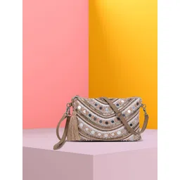 Anekaant Women Pink Embellished Structured Sling Bag with Tasselled-picture-10