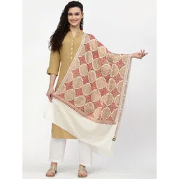 Anekaant Women White & Red Ethnic Motif Embroidered Wool Shawl-picture-31