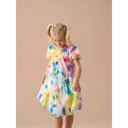 Angel & Rocket Print Puff Sleeve A-Line Dress-picture-20