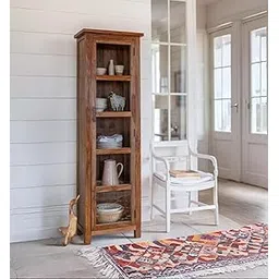 ANGEL FURNITURE Baltimore Solid Sheesham Wood Tall Crockery Cabinet | Book Shelf with Glass Door Honey Finish-picture-32