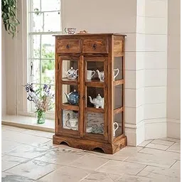 ANGEL FURNITURE Solid Sheesham Kitchen Medium Storage Crockery Cabinet in Honey Finish, Semi Gloss, 75x35x120CM-picture-35