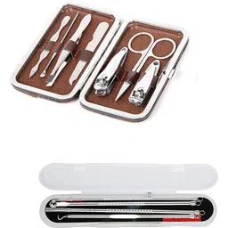 angelie Professional Grooming Foot Hand Facial Care Manicure Pedicure Nail Grooming Stainless Steel Tool Kit With 4pcs Stainless Steel Blackhead Pimple Blemish Extractor Remover Tool (silver)-picture-32