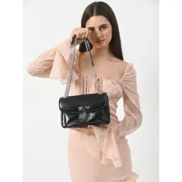 Angeline Black Solid Medium Sling Handbag-picture-10