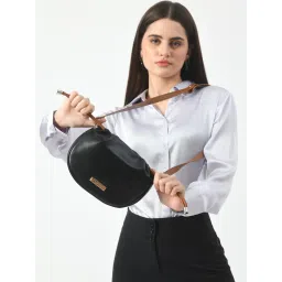 Angeline Black Solid Medium Sling Handbag image 1