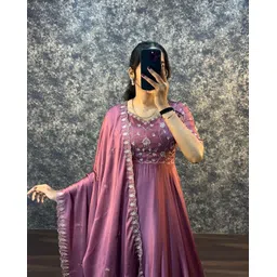 angeloutlets Embroidered Satin Stitched Anarkali Gown-picture-28