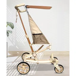 Angels & Mice Travel Cruiser Stroller for 2-7+ Years, Steel Frame,4pt. Safety Harness Lightweight Travel Stroller with Wide Seat, Big Wheels, Compact Fold, Adjustable Sunshade,Beige & Gold-image-6