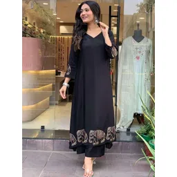 ANGIYA Women Ethnic Motifs Printed Regular Thread Work Kurta with Palazzos-picture-17