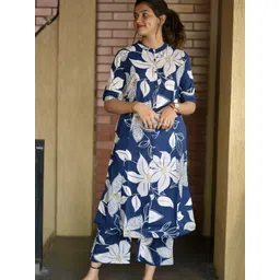 ANGIYA Women Floral Printed Regular Kurta with Trousers-picture-15