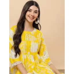 Angkor Floral Printed Round Neck Fit And Flared Cotton Ethnic Dress-picture-24