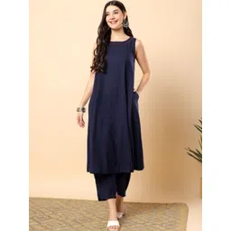 Angkor Women Cotton Flex Solid & Hand Embroidery Work Kurta With Trousers Set-picture-10