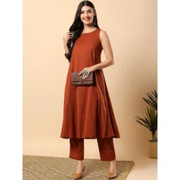 Angkor Women Cotton Flex Solid & Hand Embroidery Work Kurta With Trousers Set image 4