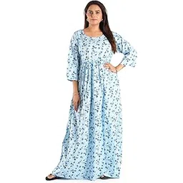 ANGLINA Women's Short Sleeve Full Cotton Blend Nursing, Feeding, Maternity Nighty - Zip Opening at Bust - Before and After Baby Multipurpose Night Dress WSR-150-picture-39