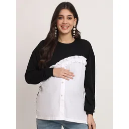 angloindu Colourblocked Ruffles Cotton Maternity Shirt Style Top-picture-40
