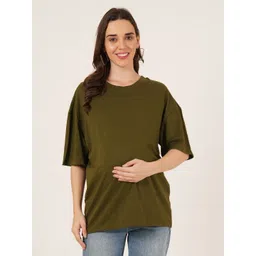 angloindu Women Solid Round Neck Cotton Oversized T-shirt-picture-27