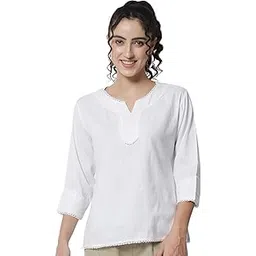 angoori fashion Peach & White Plain Top for Women - Solid Cotton Short Kurti/Summer Top - Plus Size-picture-10