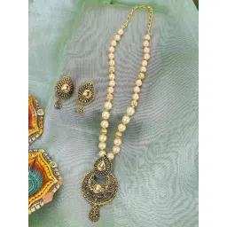 Anikas Creation Antique Look Pendant Style Gold Plated Pearl Beaded Jewellery Set-picture-14