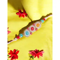 ANIKAS CREATION Artificial Stones Studded & Beaded Vibrant Thread Rakhi image 1