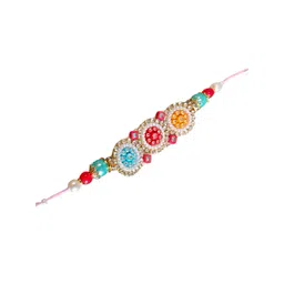 ANIKAS CREATION Artificial Stones Studded & Beaded Vibrant Thread Rakhi image 4