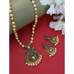 Anikas Creation Black Enamelled Gold Plated Pendant Style Necklace Jewellery Set-picture-33