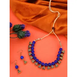Anikas Creation Blue Beads & Antique Touch Pattern Stylish Sleek Necklace Jewellery Set-picture-15