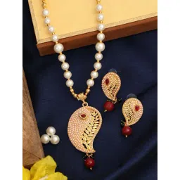 Anikas Creation Designer Gold Plated Pearl & Stone Studded Multicolor Jewellery Set-picture-32
