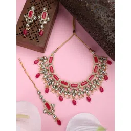 Anikas Creation Geometric Shape Traditional Rose Pink Kundan & Beads Jewellery Set-picture-10