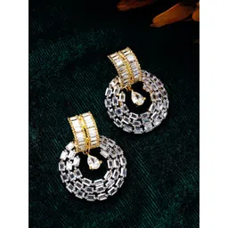 ANIKAS CREATION Gold-Plated American Diamond Studded Circular Shaped Drop Earrings-picture-33