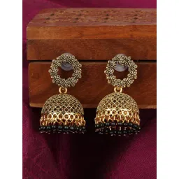 ANIKAS CREATION Gold-Plated & Black Dome Shaped Jhumkas-picture-36