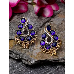 ANIKAS CREATION Gold-Plated & Navy Blue Classic Drop Earrings-picture-28