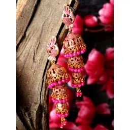 ANIKAS CREATION Gold Plated & Pink Enamelled Dome Shaped Jhumkas-picture-32