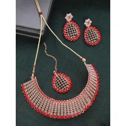 Anikas Creation Gold Plated & Red AD Studded & Stylish Jewellery Set-picture-16