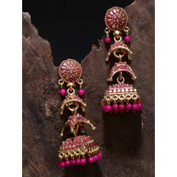 ANIKAS CREATION Gold-Plated Artificial Beads Contemporary Jhumkas-picture-40