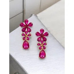 ANIKAS CREATION Gold-Plated Artificial Stone Studded Floral Drop Earrings-picture-14