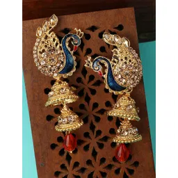 ANIKAS CREATION Gold-Plated Artificial Stones Studded and Beaded Dome Jhumkas-picture-29