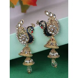 ANIKAS CREATION Gold-Plated Artificial Stones Studded and Beaded Dome Jhumkas-picture-32