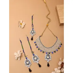 Anikas Creation Gold Plated Black & Blue Stones Studded & Beaded Jewellery Set-picture-43