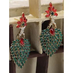 ANIKAS CREATION Gold-Plated Cubic Zirconia Studded Contemporary Drop Earrings-picture-29