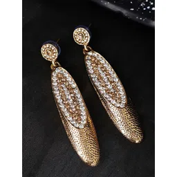 ANIKAS CREATION Gold-Plated Cubic Zirconia Studded Contemporary Drop Earrings-picture-30