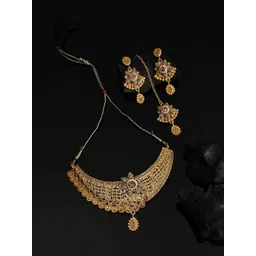 ANIKAS CREATION Gold Plated Cubic Zirconia Studded Jewellery Set-picture-40