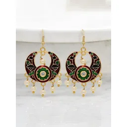 ANIKAS CREATION Gold-Plated Enamelled and Pearls Beaded Contemporary Chandbalis Earrings-picture-23