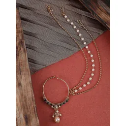 ANIKAS CREATION Gold-Plated Kundan-Studded Clip-On Nosepin With Beaded Extension-picture-27