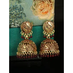 ANIKAS CREATION Gold-Plated Maroon Enamelled Dome Shaped Jhumkas-picture-35