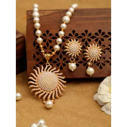 ANIKAS CREATION Gold-Plated Off-White Pearl Handcrafted Jewellery Set-picture-34